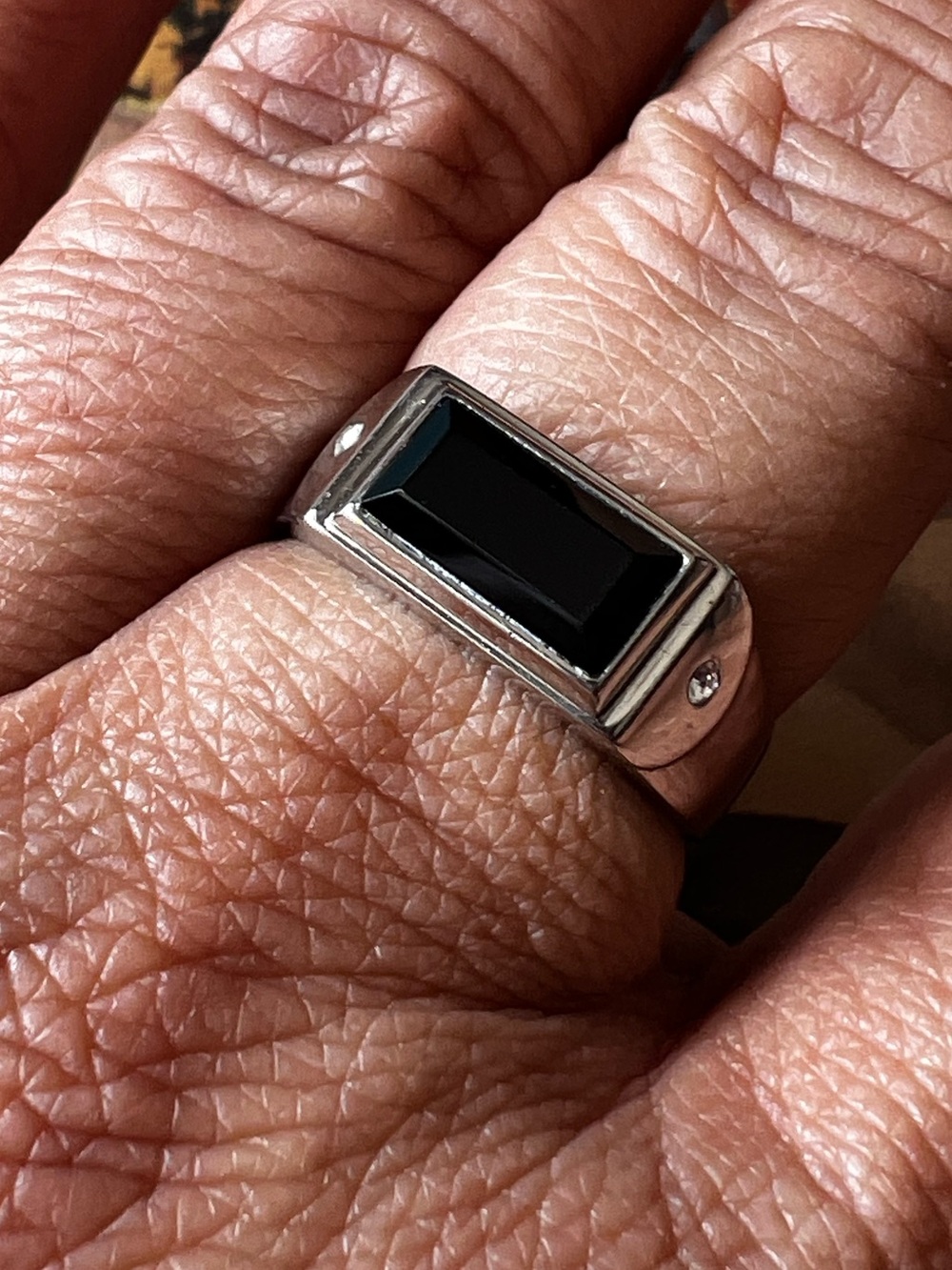 Mens Ring Size 8.5 Black Onyx CZ Accent Signet Ring #853